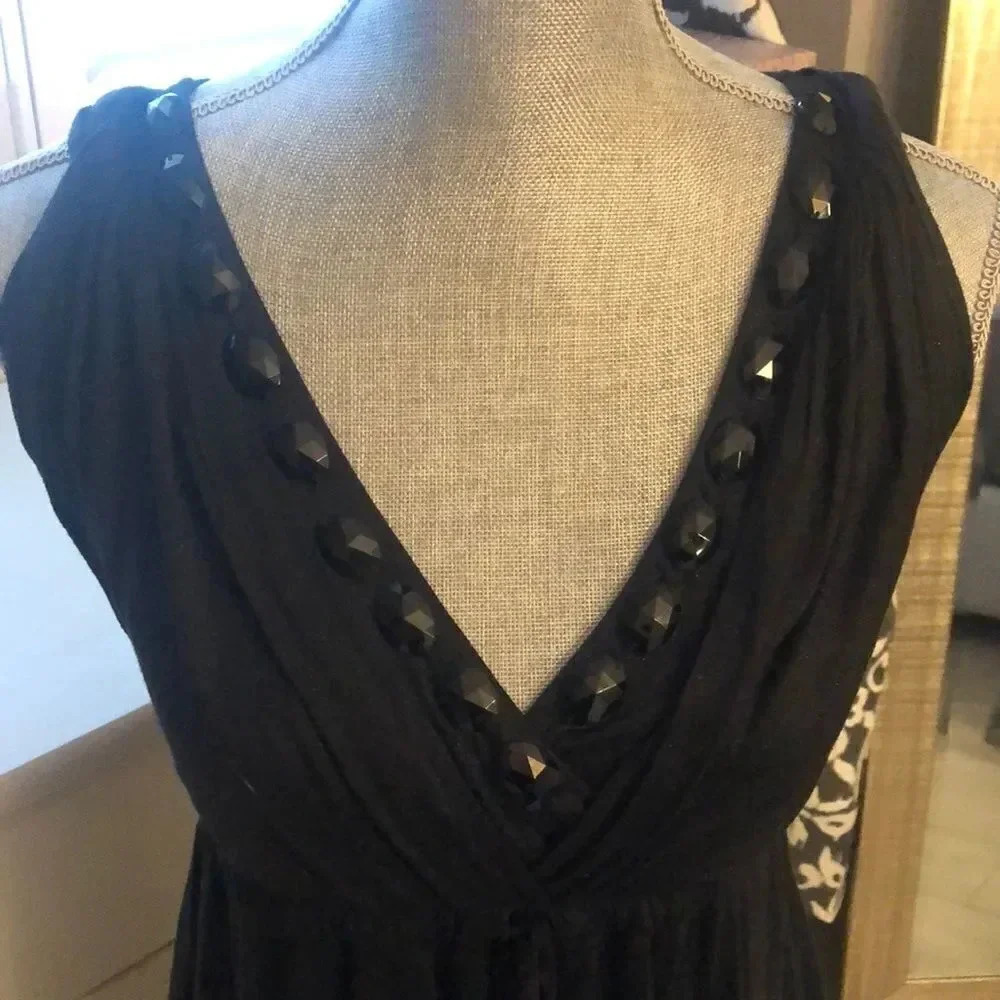 BCBG Sleeveless Dress Beaded Neckline String Waist, Size XS - Picture 4 of 8
